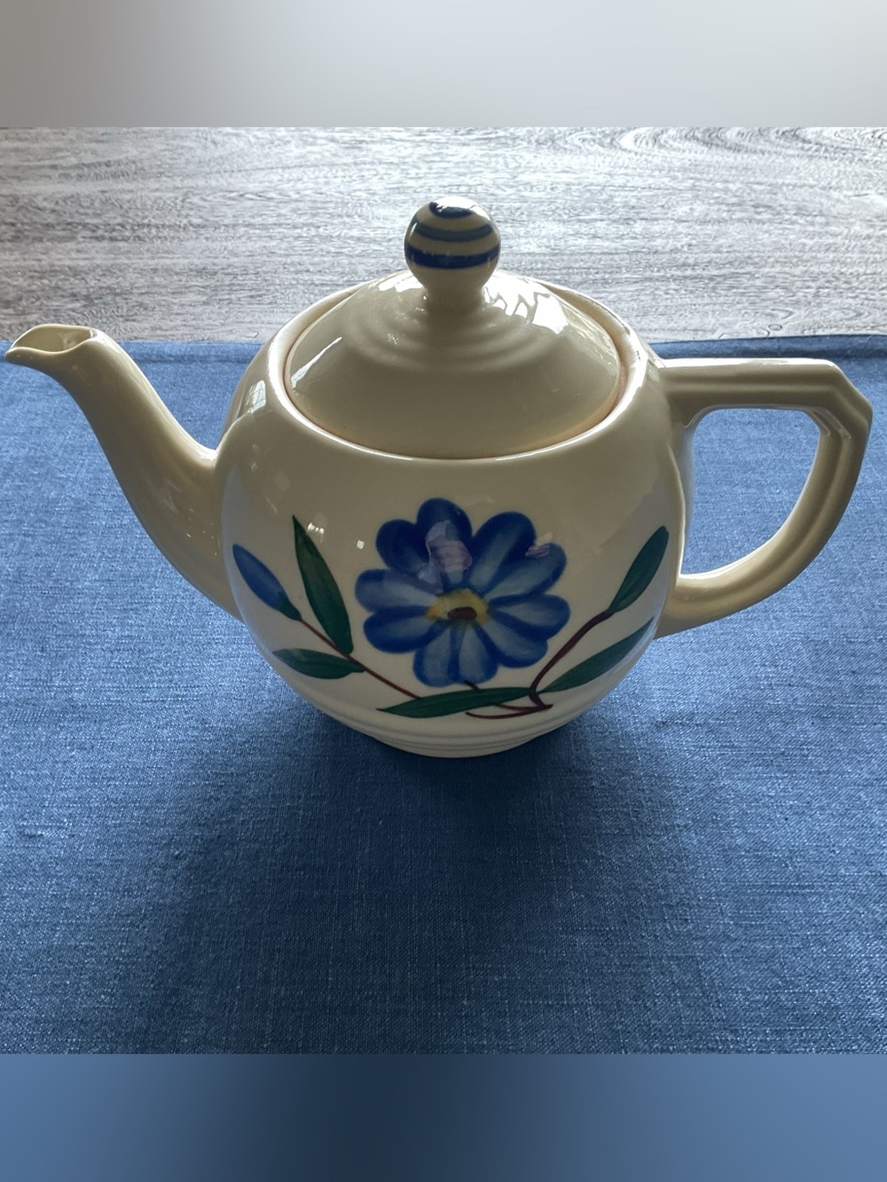 Vintage Shawnee Hand-Painted Blue Floral Ceramic Teapot